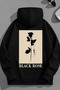 Unisex 3 Thread Cotton Black Blackrose Print Loose Fit Sweatshirt Hoodie