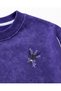 Girl's Purple Washed Effect Floral Embroidered Shoulder Piping Sweatshirt and Palazzo Sweatpants Set - 3