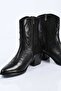Laceless Zippered Genuine Leather Embroidered Short Cowboy Boots 346-1403 Women's Boots - 8