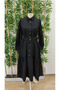Women's long sleeve button-down maxi dress with metal belted waist and woven detail. - 7