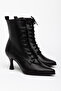 Almada Black Leather Pointed Toe Women's Heeled Boots - 4