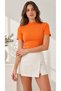 Women's Orange Color Short Sleeve High Neck Viscose Elastane Basic Blouse - 5