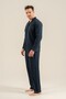 Men's Navy Blue 100% Cotton Buttoned Boxed Pajama Set with Pocket Detail - 7