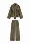 Premium Trend Denim Jeans Tie-Detail Polka Dot Jacket - Wide-Leg Denim Trousers 2-Piece Set