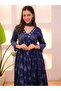 Navy Blue Viscose Cotton Salwar Kameez & Dupatta Set - ALV2068 | Navy Blue-Size:2XL-44-Inches - 4