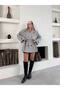 Oversized Buttoned Short Checked Coat with Belt Detail - 4