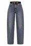 Premium Mom Cut Belted Women's Jean Trousers - Brown - 4