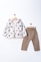 Baby Boy Cycling Pattern Hooded Muslin 3-Piece Set - Body, Cardigan, Pants