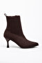 Labonji Brown Knitwear Pointed Toe Women's Heeled Boots