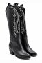 Django Women's White Embroidered Black Pointed Toe Thick Heeled Below the Knee Western Cowboy Boots - 2