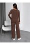 Women's Soft Fabric Comfortable Fit Oversize Cut Casual Long Sleeve Blouse-Wide Leg Pants Two-Piece Set - 2