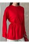 Crew Neck Side Slit Lace-Up Tunic Red - 4
