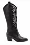 Django Women's White Embroidered Black Pointed Toe Thick Heeled Below the Knee Western Cowboy Boots - 3