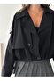 Short Pleated Detailed Epaulet Trench Jacket - 3
