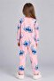 Girl's Crew Neck Stitch Printed Pink Pajama Set - 4