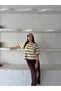 Women's Striped Short Sleeve Knitwear Sweater Viscose Woven Soft Knit Seasonal Blouse - 3