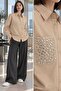 Women's Mink 100% Cotton Double Pocket Detailed Regular Shirt Classic Collar Flowy Comfortable Fit Shirt - 4