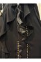 Plus Size V-Neck Ruffle Detail Stone Button Long Sleeve Stylish Women's Maxi Dress - 5