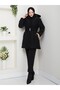 Women's Nova Fabric Large Size Black Hooded Fur Detailed Belted Inflatable Coat 42-52 - 7