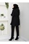 Women's Nova Fabric Large Size Black Hooded Fur Detailed Belted Inflatable Coat 42-52 - 8