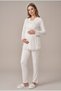 Women's Ecru Lace Buttoned New Season Long Sleeve Maternity Pajama Set - 3
