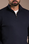 Men's Dark Blue Terry Zippered Knit Sweater - 2