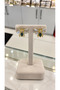 Women's Gold Earrings with Ari Figure and Sparkling Emerald Green Stones - 2