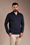 Men's Dark Blue Terry Zippered Knit Sweater