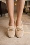 Women's Beige Lux Plush Comfortable Ballerina Shoes with Chain Accessories, Suitable for Home and Daily Wear - 4