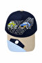 Children's Car Patterned Navy Blue Beige Color Adjustable Fabric Baseball Cap