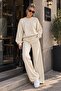 Women's Two-Thread Crew Neck Oversize Sweatshirt Wide-Leg Sweatpants Two-Piece Set - 4