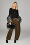 Vora Women's Front Button Round Neck Long Sleeve Black Blouse - 3