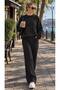 Women's Two-Thread Crew Neck Oversize Sweatshirt Wide-Leg Sweatpants Two-Piece Set