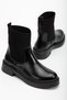 Women's Black Elastic Side Strap Thick Sole Boots