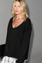 Basil V Women's Oversized Black Blouse with Long Sleeves and V-Neck - 3