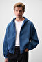 Songulo Men's Zippered Hooded Blue Sweatshirt - 2