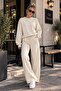 Women's Two-Thread Crew Neck Oversize Sweatshirt Wide-Leg Sweatpants Two-Piece Set - 3