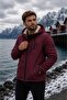 Men's Fur Lined Water Repellent Hooded Zippered Winter Raincoat Jacket