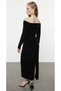 Women's long sleeve madonna collar velvet midi dress - 3