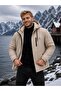 Men's Fur Lined Water Repellent Hooded Zippered Winter Raincoat Jacket