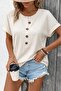 Women's short sleeve open front button-down waffle knit blouse - 3