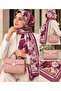 Women's Hand and Shoulder Bag & Floral Patterned Modal Shawl Combination Set – 2 Pieces - 2