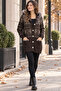 Women's Plush Hooded Patterned Knitted Cardigan Brown - 7