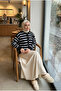 Women's Mila Striped Mercerized Cardigan with Gold Button Detail