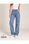 Women's Lycra Light Blue Snow Wash Palazzo Wide Leg Super High Waist Jean Trousers - 6