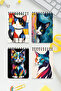 Cat Special Design Themed Set of 4 A6 Metal Top Spiral Bound 2 Pcs. Striped- 2 Pcs. Checkered Cardboard Cover Cat Special Design Themed 4-Piece Notebook Set - 2