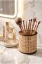 Rattan Look Decorative Desktop Organizer & Pen Holder |   Makeup and Brush Organizer - 3