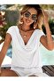 Women's Short Sleeve Degaje Collared Viscose Blouse - 2