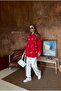 Women's Shirt with Bead Embroidery on Front and Sleeves, Standard Pants Size Suit - 6