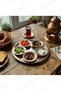 Handmade Copper Presentation Breakfast Tray (35 cm) and Plate Set of 5 (11.5 cm)